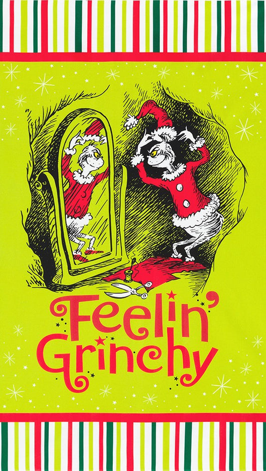 PREORDER ITEM - EXPECTED MAY 2024: Licensed How the Grinch Stole Christmas by Dr. Seuss Enterprises 24" Panel Holiday    ADED-22564-223 Cotton Woven Panel