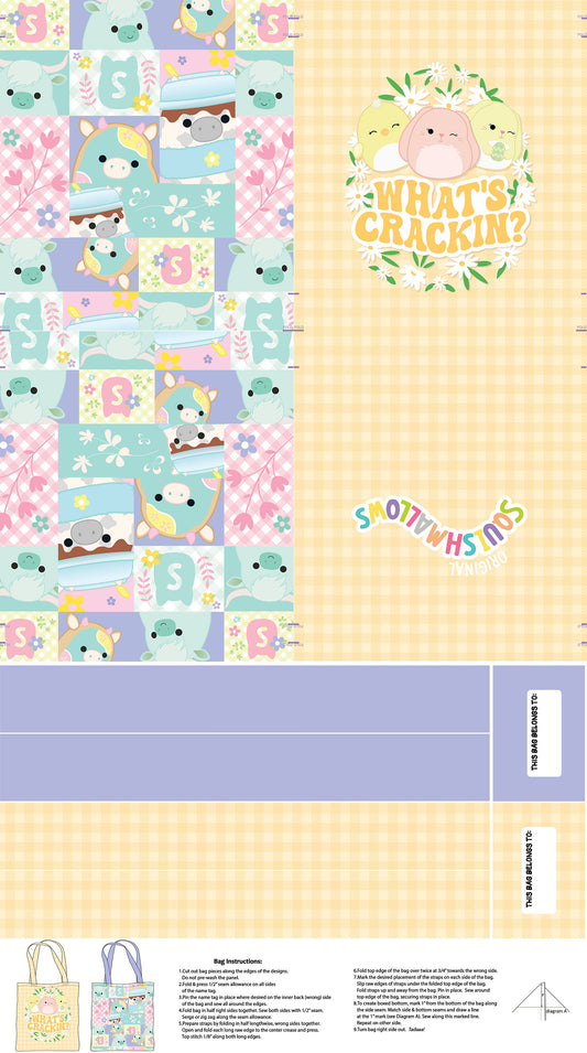 PREORDER ITEM - EXPECTED FEBRUARY 2026: Licensed Squishmallows Springtime 24" Panel Totebags    SQ1022-10 Cotton Woven Panel