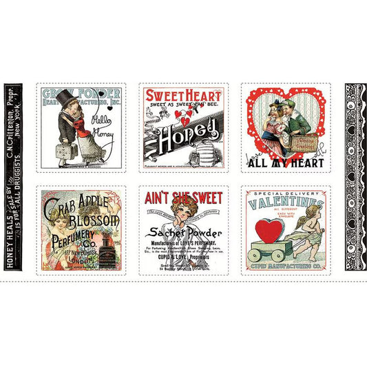 All My Heart by J. Wecker Frisch 24" Panel Valentine Ads Patch    PD14130-PANEL Cotton Woven Panel