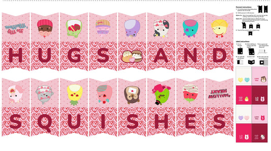 PREORDER ITEM - EXPECTED DECEMBER 2025: Licensed Squishmallows Love my Squad 24" Panel Bunting    SQ1024-10 Cotton Woven Panel