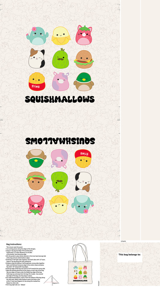 PREORDER ITEM - EXPECTED DECEMBER 2025: Licensed Squishmallows 24" Panel  Tote Bag   SQC1001-30 Canvas