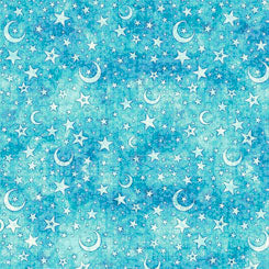 Intergalactic by Dan Morris Aqua Moon Stars 26749Q Cotton Woven Fabric
