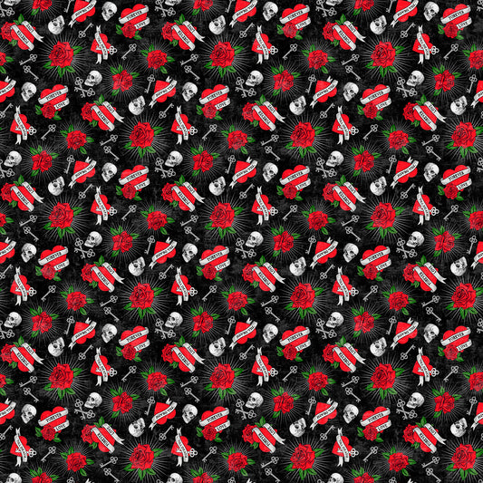 'Till Death Us Do Part by Deborah Edwards Black/Multi 28112-99 Cotton Woven Fabric