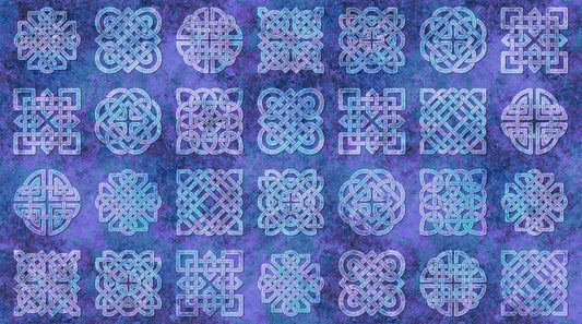Celtic Roots by Linda Ludovico Sold as an approximently 28“ Panel Purple/Multi Repeat Cut  (We will cut on the lines) DP27272-88 Cotton Woven Panel