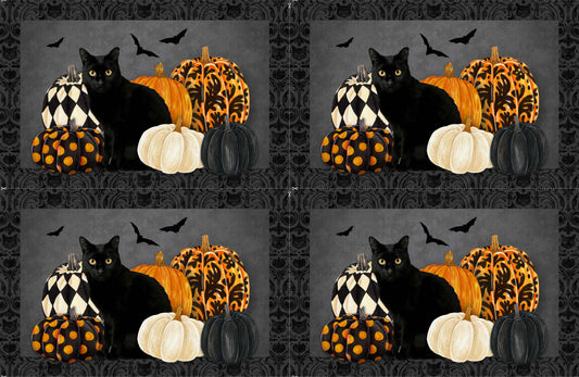 New Arrival: Hallow's Eve by Cerrito Creek Studio 28" Panel Placemats   (4 as shown) Black DP27082-99 Cotton Woven Panel