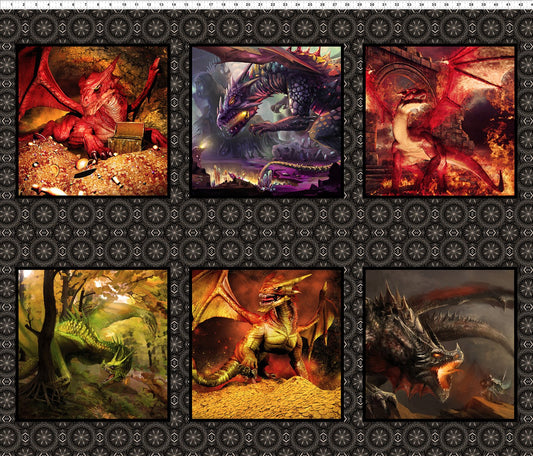 Dragons 36" Panel Small Dragon Multi/Red 2DRG-1 Cotton Woven Panel