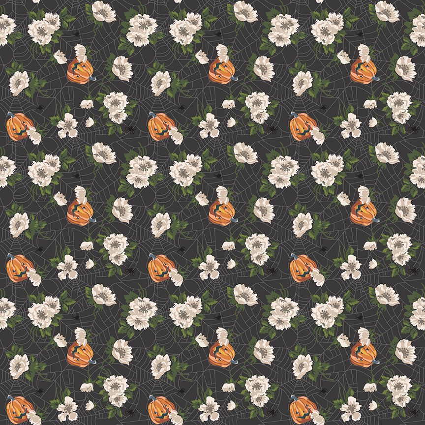 Preorder Apr 2027: Cobweb Cottage Mums and Pumpkins Charcoal C19081-CHARCOAL
