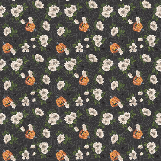 Preorder Apr 2027: Cobweb Cottage Mums and Pumpkins Charcoal C19081-CHARCOAL