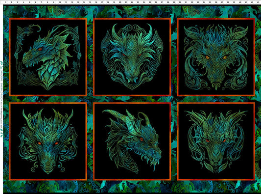 Dragons Emerald Reign 31.5" Panel 21DRG.1 Cotton Woven Panel
