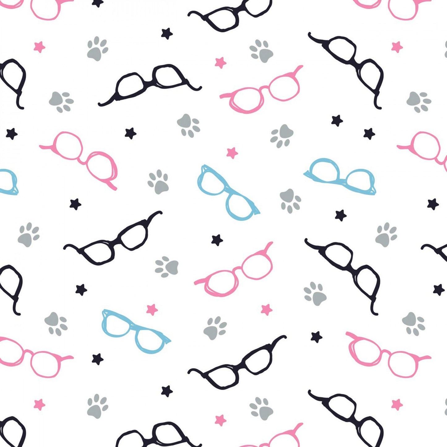 Cats Rule Glasses in White 34180105-1 Cotton Woven Fabric