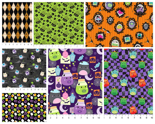 PREORDER ITEM-EXPECTED DATE: MAY 2026 Squishmallows Boo Squad Full Yard Bundle of 7 Prints Cotton Woven