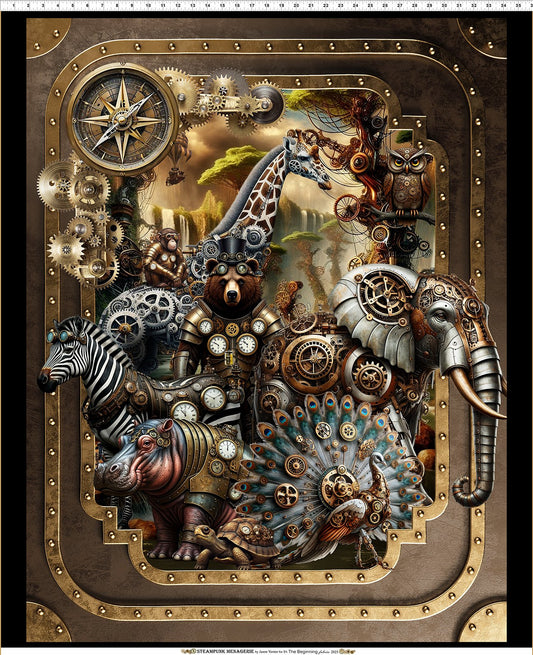 PREORDER ITEM - EXPECTED DECEMBER 2025: Steampunk Menagerie By Jason Yenter 36" Panel    1ST.1 Cotton Woven Panel