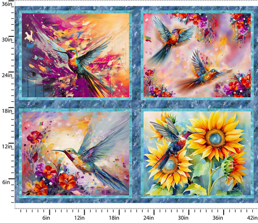 PREORDER ITEM - EXPECTED JANUARY 2025: Hummingbird Bouquet Licensed by Shawna Stewart Digitally Printed 36" Panel    22962.PNL Cotton Woven Panel