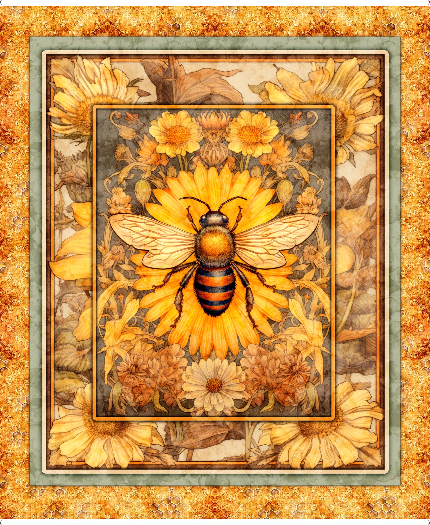 Queen Bee by Morris Creative Group 36" Panel Bee Honey    30481S Cotton Woven Panel