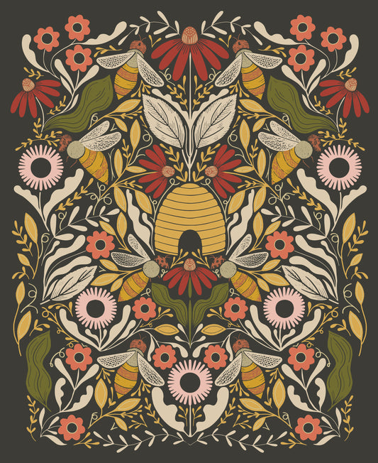 PREORDER ITEM - EXPECTED MARCH 2025: Bee Garden by Gingiber 36" Panel Black Metallic    48418.21M Cotton Woven Panel