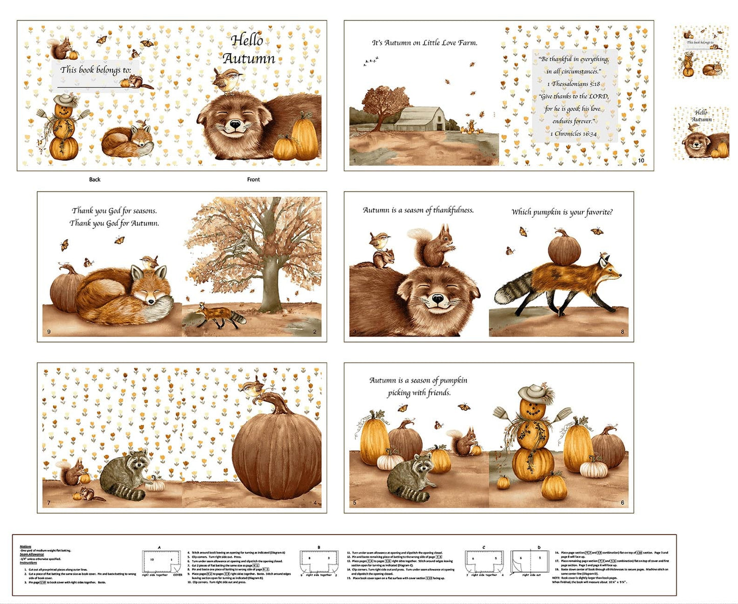 PREORDER ITEM - EXPECTED NOVEMBER 2024: Little Readers 5 by Dawn Rosengren 36" Panel Book Hello Autumn    1415P-33 Cotton Woven Panel