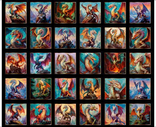 Dragon’s Song by Morris Creative Group 36" Panel Dragon Blocks Black 31150J Cotton Woven Panel