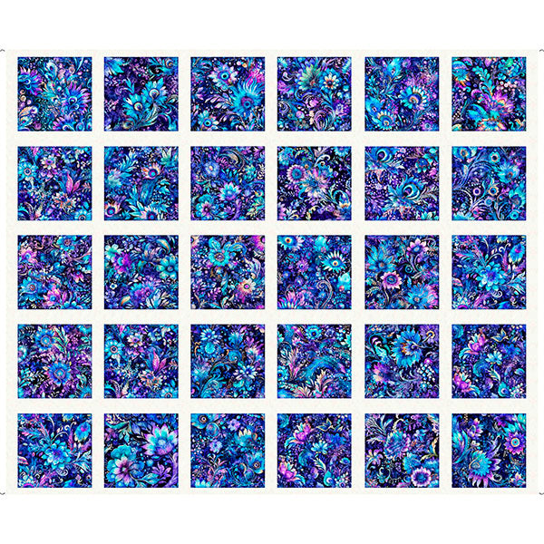 PREORDER ITEM - EXPECTED FEBRUARY 2025: Fantasia by Dan Morris 36" Panel Floral 6" Picture Blocks    30963B Cotton Woven Panel