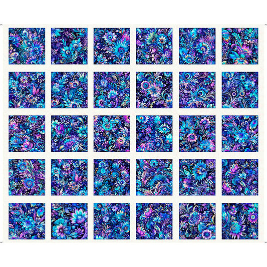 PREORDER ITEM - EXPECTED FEBRUARY 2025: Fantasia by Dan Morris 36" Panel Floral 6" Picture Blocks    30963B Cotton Woven Panel