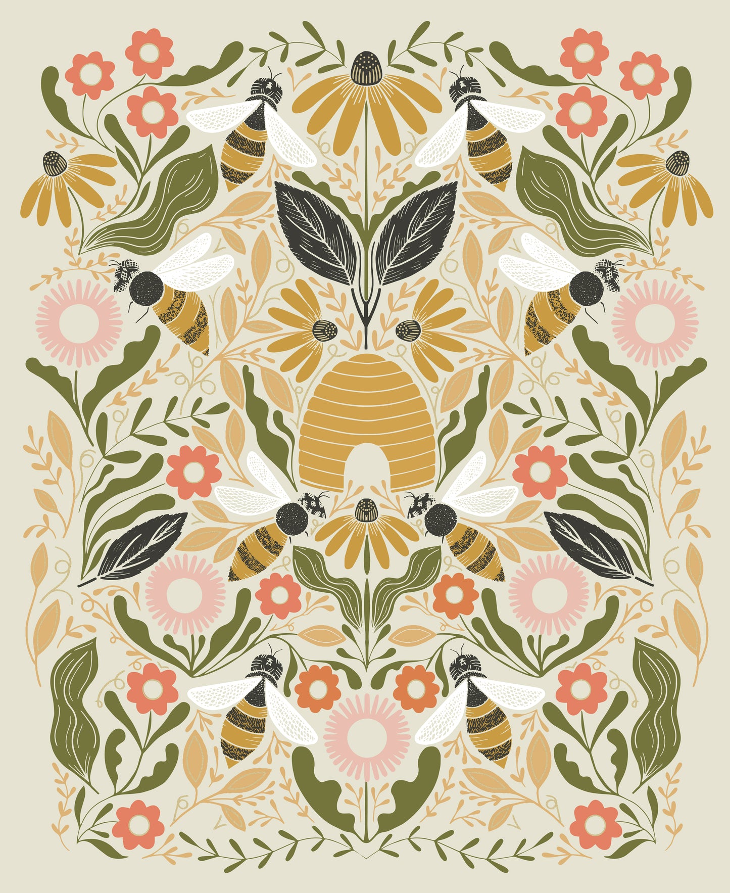 PREORDER ITEM - EXPECTED MARCH 2025: Bee Garden by Gingiber 36" Panel Porcelain Metallic    48418.11M Cotton Woven Panel