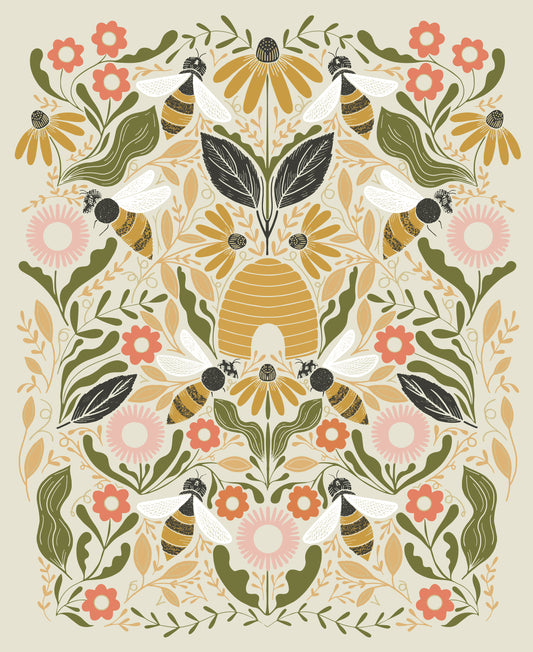 PREORDER ITEM - EXPECTED MARCH 2025: Bee Garden by Gingiber 36" Panel Porcelain Metallic    48418.11M Cotton Woven Panel