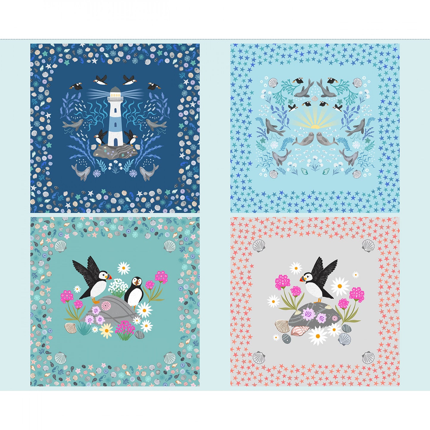 PREORDER ITEM - EXPECTED APRIL: Puffin Rocks 36" Panel Puffin Bay     A900 Cotton Woven Panel