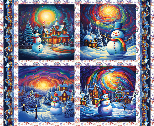 Frostykins by Ray Heere 36" Panel Snowman Pillow Blue  (Approx. 16" Blocks)   4274P-75 Cotton Woven Panel