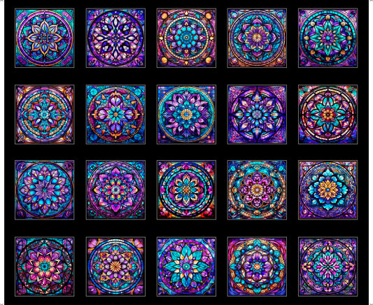 Night Flight by Morris Creative Group 36" Panel Stained Glass Blocks Black    30751J Cotton Woven Panel