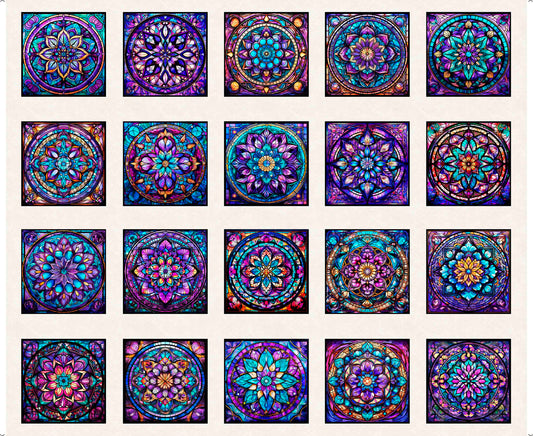 Night Flight by Morris Creative Group 36" Panel Stained Glass Blocks White    30751E Cotton Woven Panel