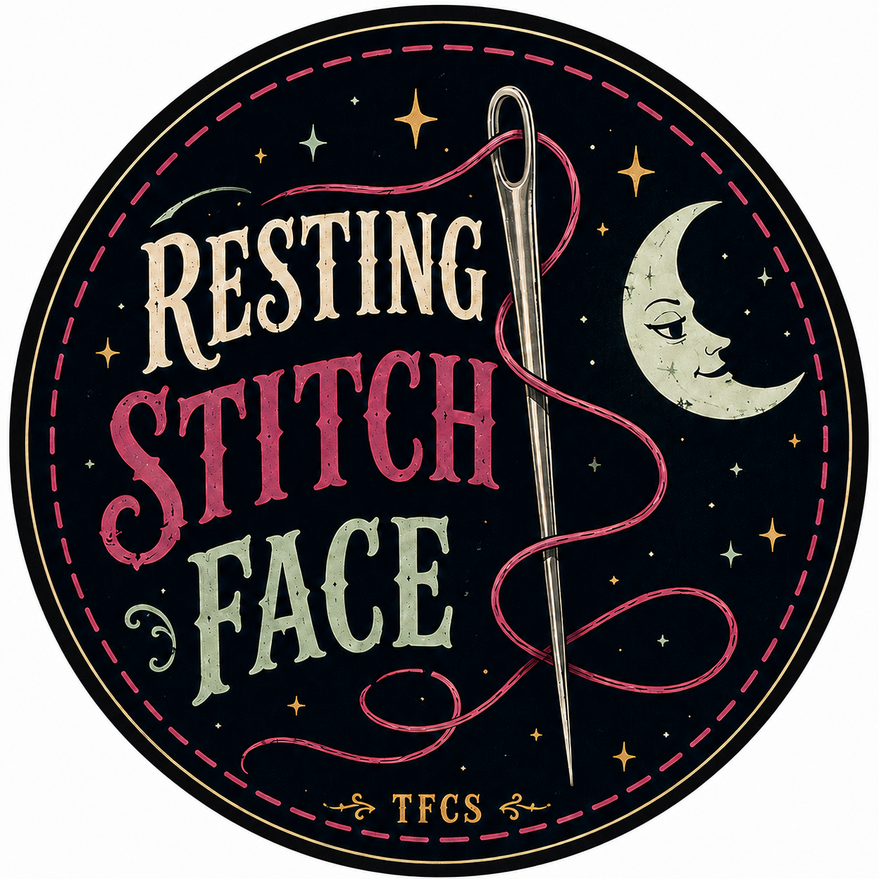 3 Inch Vinyl Gloss Sticker Resting Stitch Face Designed by The Fabric Candy Shoppe
