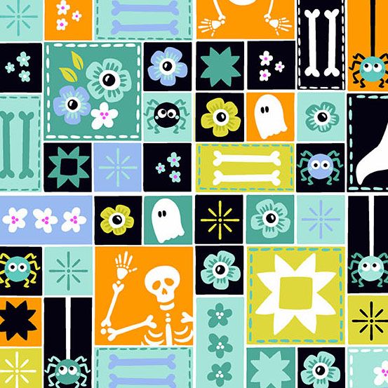PREORDER ITEM-EXPECTED MARCH 2026: Ghostly Garden by K P Creates Sew Spooky Aqua A-10195-T Cotton Woven Fabric