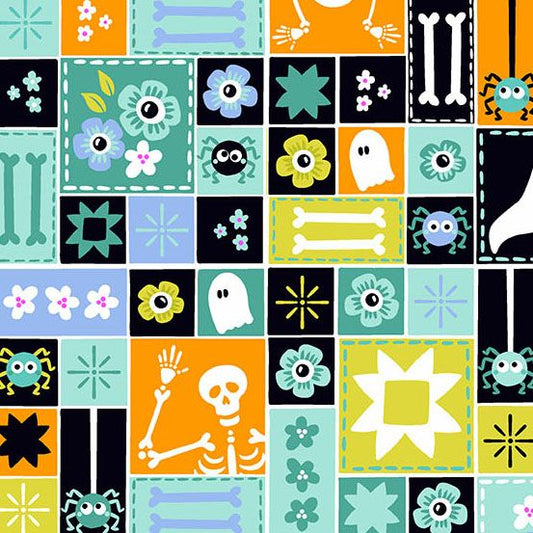 PREORDER ITEM-EXPECTED MARCH 2026: Ghostly Garden by K P Creates Sew Spooky Aqua A-10195-T Cotton Woven Fabric