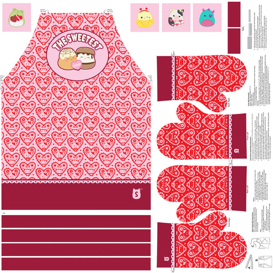 PREORDER ITEM - EXPECTED DECEMBER 2025: Licensed Squishmallows Love my Squad 43" Panel Apron     SQ1023-10 Cotton Woven Panel