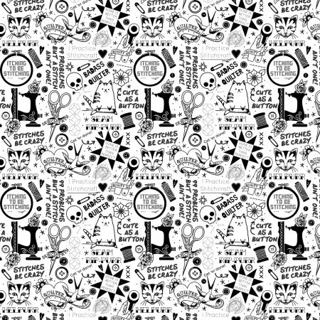 Quilty Helpurrs by Pammie Jane White Pardon Ymy Puns White ST-DPJ3352-WHITE Cotton Woven Fabric