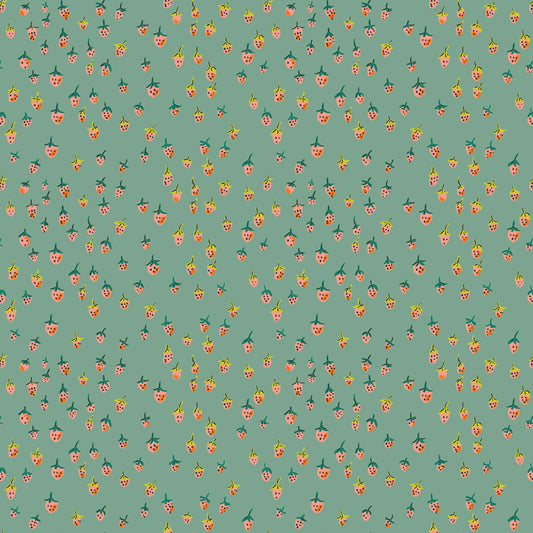 Preorder July 2026: Heather Ross Favorites Teal Field Strawberries 50899D-13 by Heather Ross