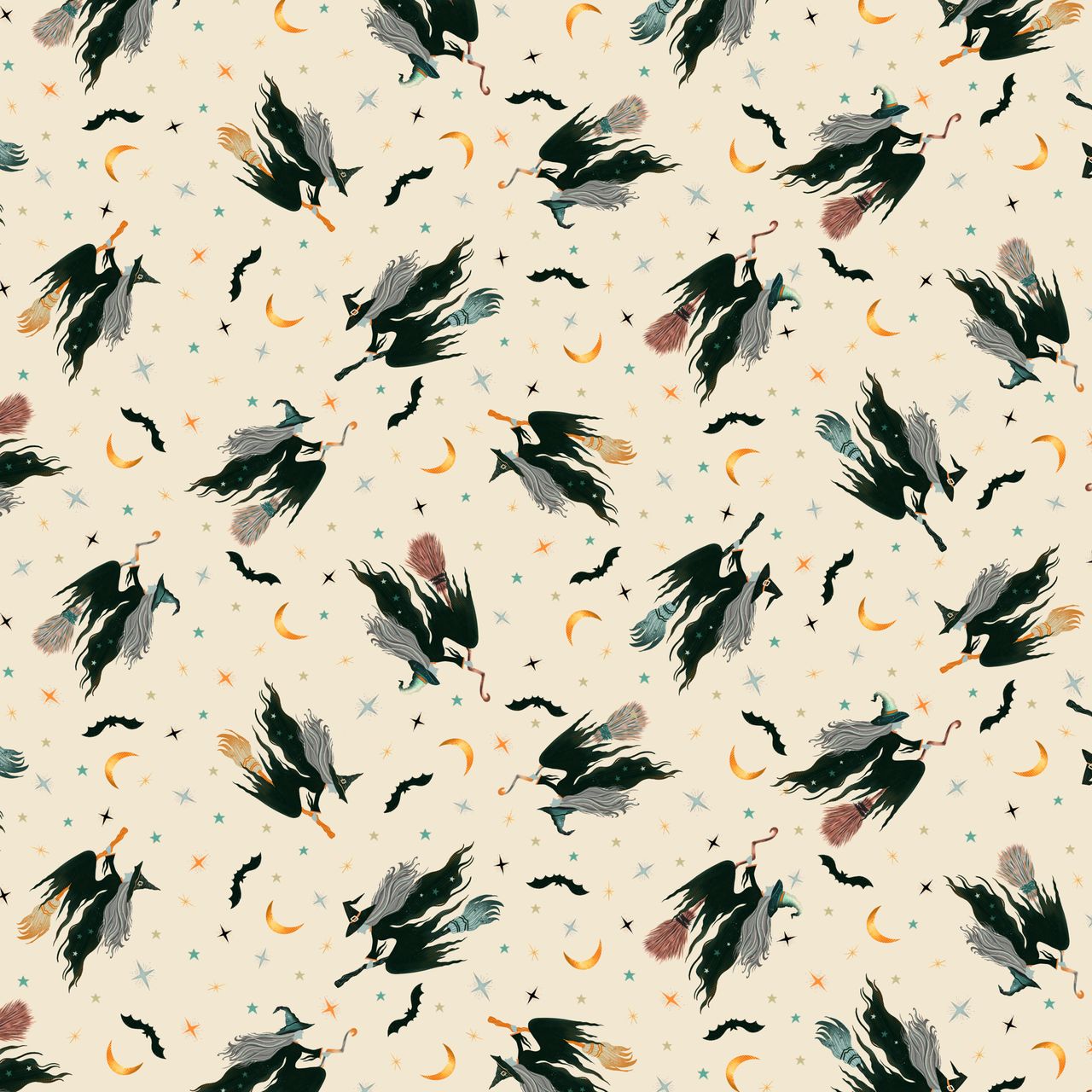 Preorder June 2026: Witchy Wicked Witches Flying on Broomsticks Cream 4864-41 by Rose Halsey