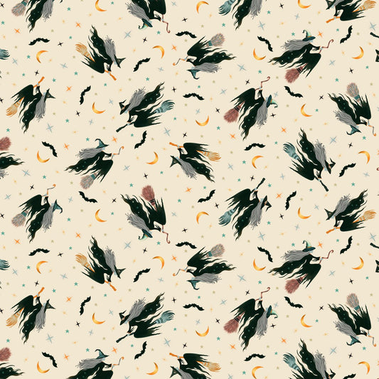 Preorder June 2026: Witchy Wicked Witches Flying on Broomsticks Cream 4864-41 by Rose Halsey