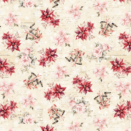 Preorder July 2026: Christmas Magic Poinsettias and Bells Ivory 2017-41 by Frank Garcia