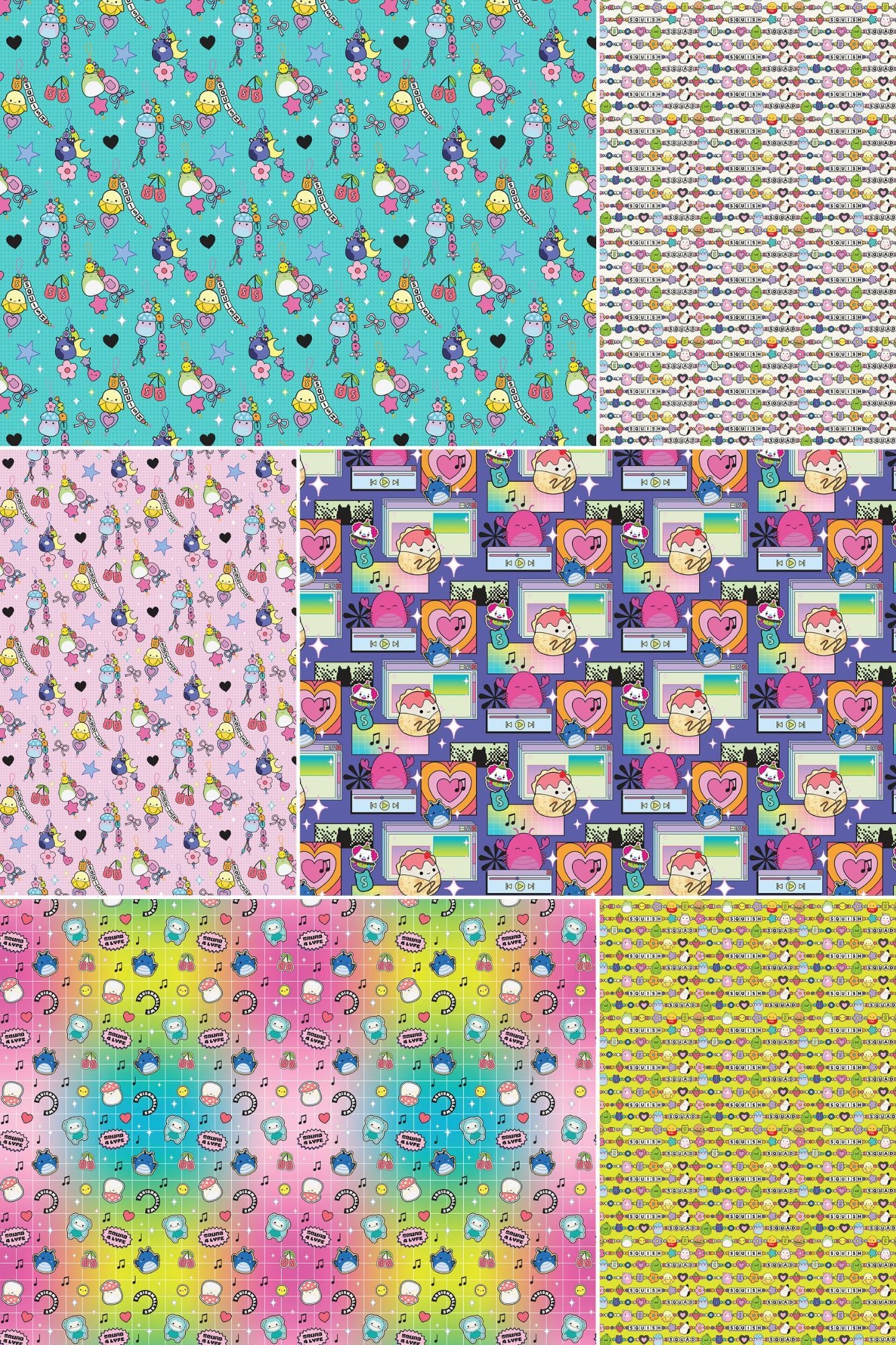 PREORDER ITEM-EXPECTED DATE APRIL 2026: Squishmallows Joyful Full Yard Bundle of 6 Prints