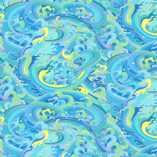PREORDER ITEM-EXPECTED APRIL 2026: Divine Oceania by Aimee Stewart Rolling Wave DDC12608-Turquoise Cotton Woven Fabric