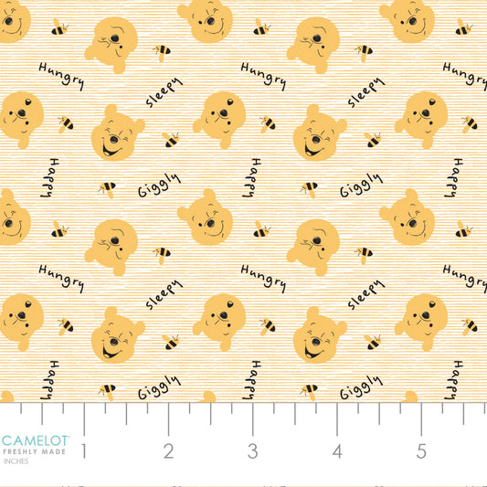 Licensed Disney Winnie the Pooh All About Me Pooh Bear Stripe Yellow 85430705-1 Cotton Woven Fabric
