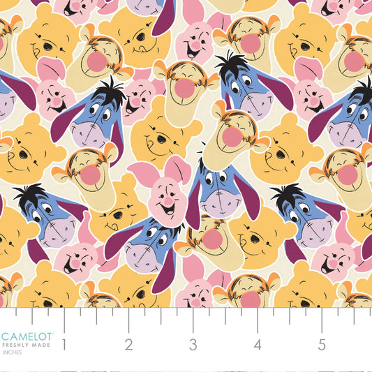 New Arrival:  Licensed Disney Winnie the Pooh All About Me Pooh & Friends Faces Cream    85430707-4 Cotton Woven Fabric