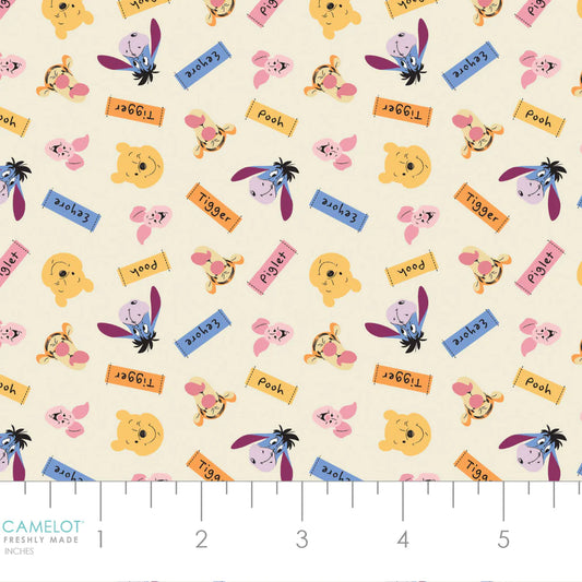 Licensed Disney Winnie the Pooh All About Me Friends & Name Tags Cream 85430708-2 Cotton Woven Fabric