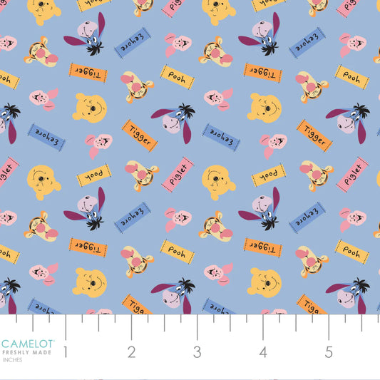 Licensed Disney Winnie the Pooh All About Me Friends & Name Tags Lavender 85430708-3 Cotton Woven Fabric