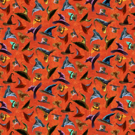 PREORDER ITEM-EXPECTED JULY 2026: Nightmare At Halloween by Adrian Chesterman Witch Hats Orange DDC12729-ORAN Cotton Woven Fabric
