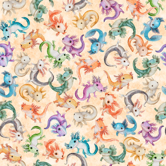 PREORDER ITEM - EXPECTED SEPTEMBER 2025: QT Cuties 2 A Lotta Axolotl Light Peach    31452C Cotton Woven Fabric