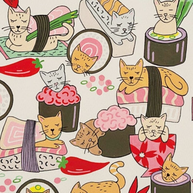 Nicole's Print Sushi Kitty Rolls 8670A Cotton Woven Fabric