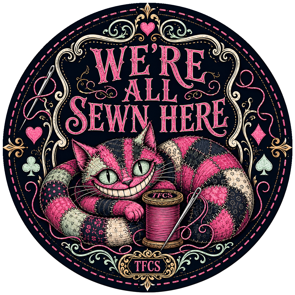 3 Inch Vinyl Gloss Sticker We're All Sewn Here Designed by The Fabric Candy Shoppe