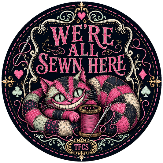 3 Inch Vinyl Gloss Sticker We're All Sewn Here Designed by The Fabric Candy Shoppe