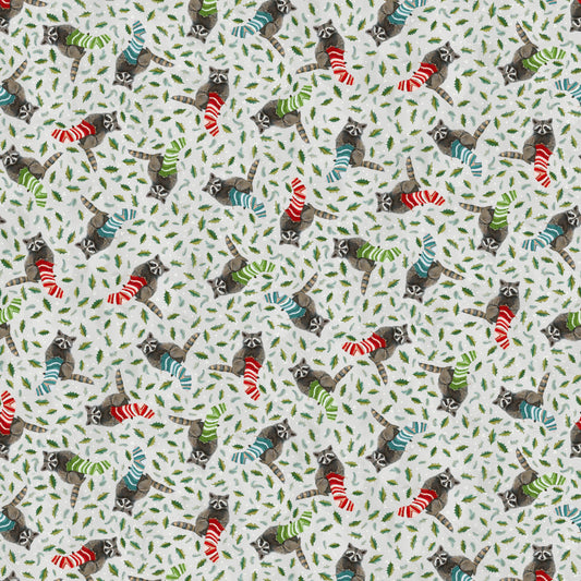 PREORDER ITEM-EXPECTED JUNE 2026: Holly Woods by Cathy Walters Knitting Raccoon 9242-11 PEARL Cotton Woven Fabric